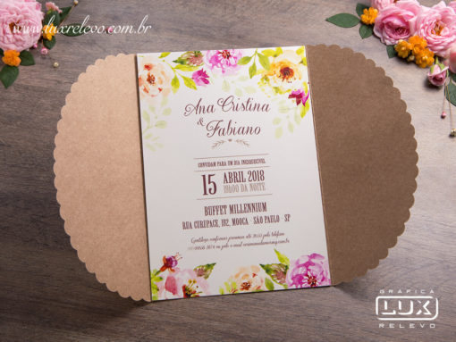 Convite de Casamento Romântico Rústico Floral Aquarela Miami P 2018